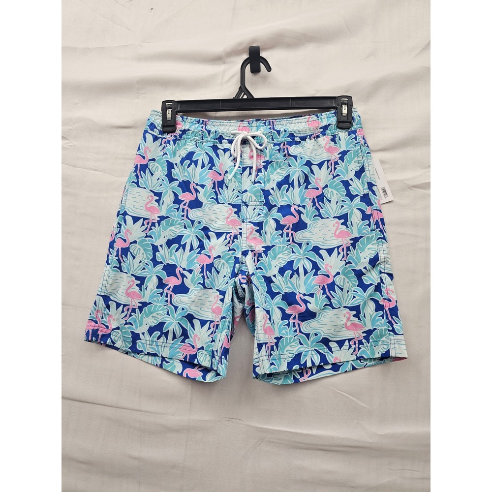 Member's Mark Mens Resort Swim Trunks Blue Flamingo Polyester Casual Size Small